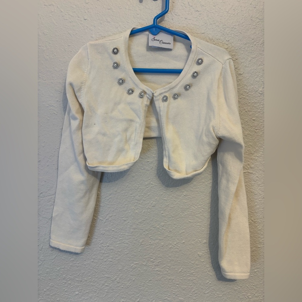Sweet Dreams Girls' Cream Embellished Bolero Sweater